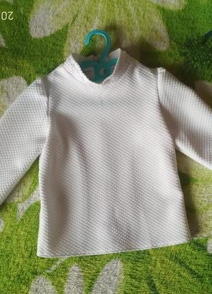 Белоснежная кофточка блузочка на девочку 1-2 года.