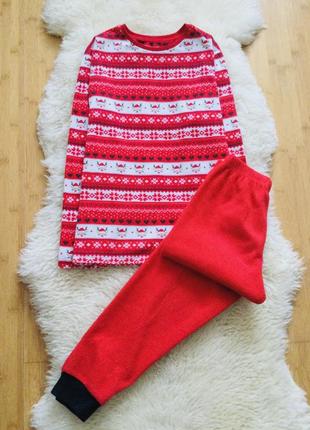 7-8 років 128-134 зріст флісова піжама з новорічним принтом. тепла, м"якенька, на манжетах яскрава.1 фото