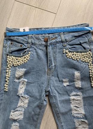 Джинсы/джинсы мом/джинсы с бусинами/джинсы жемчуг/новые джинсы/джинсы на подростка2 фото