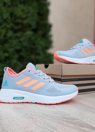 Спортивные женские кроссовки adidas cloudfoom / адидас климакул серые с оранжевой и зеленой / женская обувь для тренировок, йоги, спорта5 фото