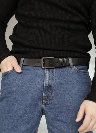 Кожаный черный мужской джинсовый ремень для брюк 4 см (арт. 01.40.77.16)3 фото