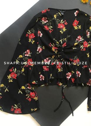 Красивая рубашка под шифон чёрная блуза с цветами. 14/42/xl5 фото
