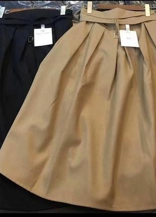 Пышная бежевая юбка миди diore в складку с защипами2 фото