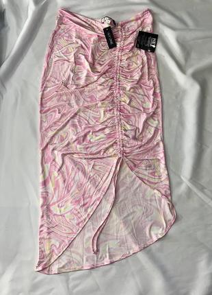 Юбка-миди розовая со сборкой на ножке l2 фото