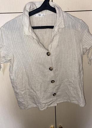 Блуза рубашка кофточка на пуговицах органическая катон / лен mango 🥭8 фото