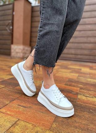Весенние белые кроссовки 2024 кеды весенняя обувь натуральная кожа на высокой подошве2 фото