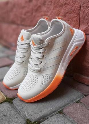 Спортивные женские кроссовки adidas cloudfoom / адидас климакул серые с оранжевым  / женская обувь для тренировок, йоги, спорта
