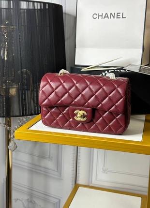 Сумка кожаная бордовая в стиле chanel