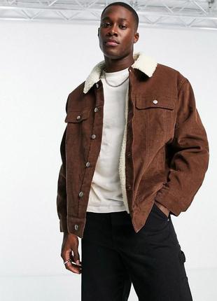Чоловіча куртка вельветова в стилі кэжуал, джинсова, тедді джинс