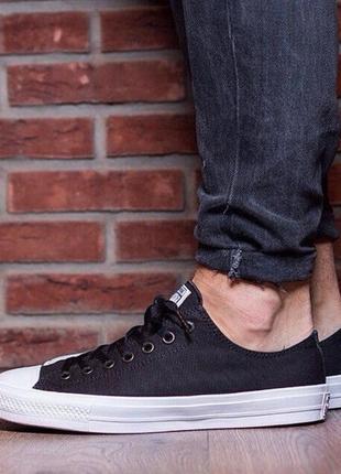 Кеды converse chuck ii black low  all star чорные на белой подошве