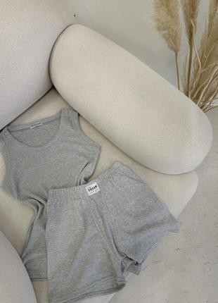 Комплект для дома и сна майка и шорты, спортивный комплект белье, пижама женская в рубчик2 фото