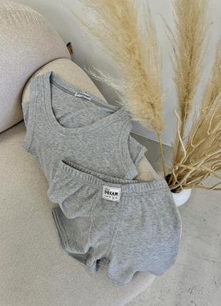 Комплект для дома и сна майка и шорты, спортивный комплект белье, пижама женская в рубчик3 фото