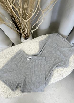 Комплект для дома и сна майка и шорты, спортивный комплект белье, пижама женская в рубчик1 фото