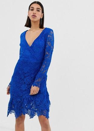Роскошное платье синий электрик missguided, дорогое кружево,код 00312 фото