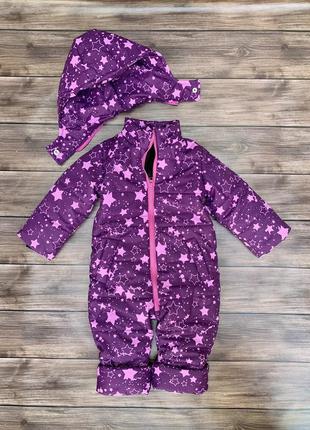 Демісезонний суцільний комбінезон на флісі і отстежным капюшоном