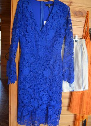Роскошное платье синий электрик missguided, дорогое кружево,код 00316 фото