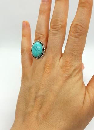 💍🐟 кольцо миниатюрное овал под винтаж натуральный камень бирюза7 фото