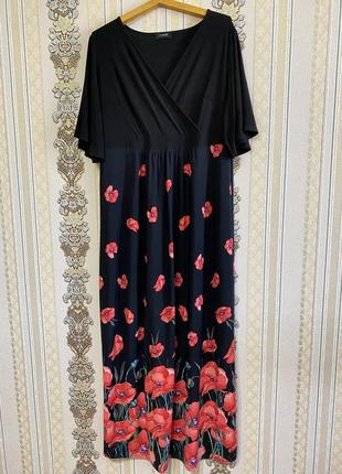 Легкое большое платье, черное с красным длинное платье