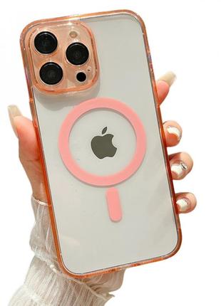 Clear magnetic tpu+pc case — iphone 15 pro — pink