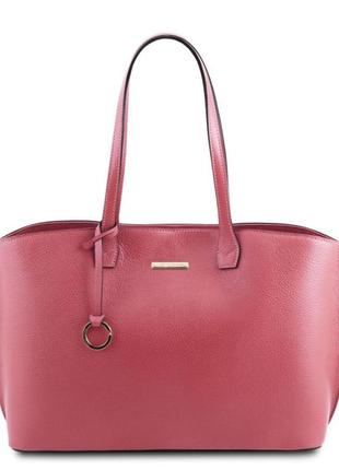 Кожаная сумка шоппер tuscany tl141828 (magenta)1 фото