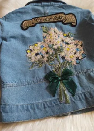 Джинсовый пиджак на 10-13 лет (узор на замеры )2 фото