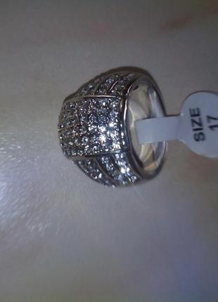 Кольцо крупное ювелирная  бижутерия покрытие серебром камни сваровски4 фото