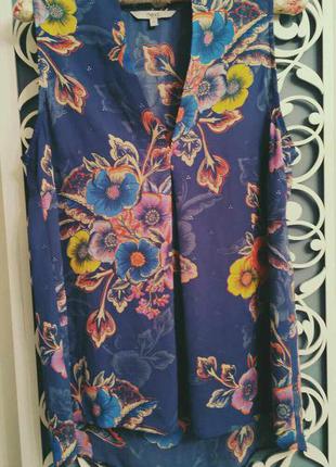 Разпродажа! майка блуза синего цвета с красивой складкой и цветочным принтом