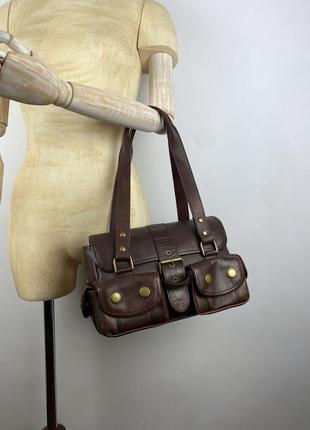 Оригінальна шкіряна сумка barbour leather brown multi pocket handbag bag