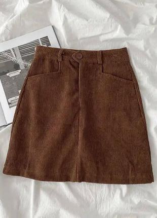 Мини юбка микро-вельвет черная и коричневая1 фото