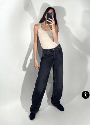 Джинсы zara z1975 straight fit high waist серого цвета