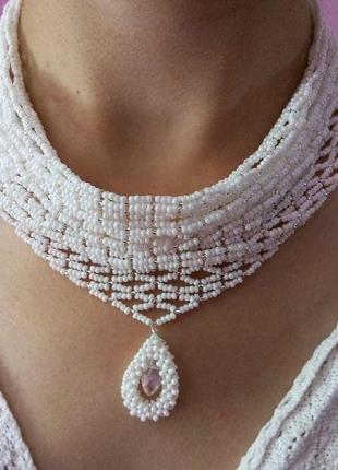 Незвичайне перлове кольє хустка з бісеру ручної роботи handmade етно стиль бохо8 фото