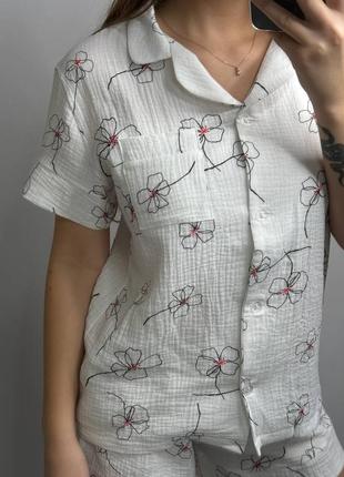 Комплект пижама натуральная муслин рубашка и штаны 22 цвета2 фото