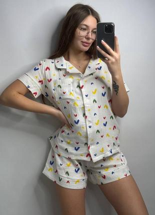 Комплект пижама натуральная муслин рубашка и штаны 22 цвета8 фото