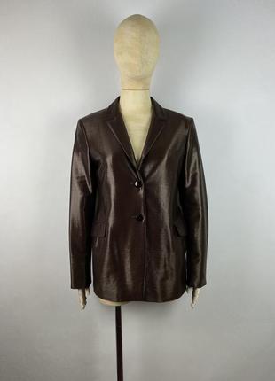 Оригінальний жіночий блискучий піджак блейзер jil sander shiny brown wool blazer1 фото