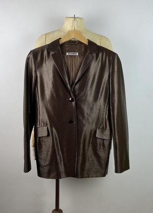 Оригинальный женский блестящий пиджак блейзер jil sander shiny brown wool blazer2 фото