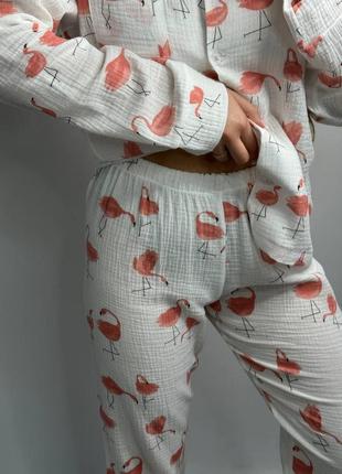 Женская пижама натуральная муслин рубашка и штаны 17 цветов2 фото