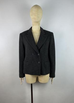 Оригінальний жіночий двобортний вовняний піджак блейзер polo ralph lauren wool tweed gray blazer siz2 фото