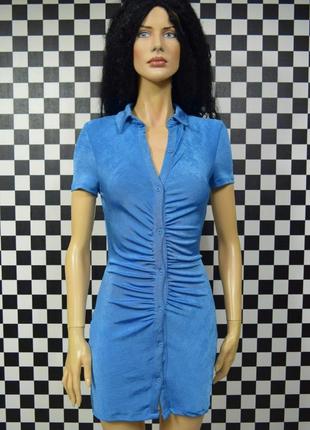 Платье голубое на пуговицах с драпировкой платье с переливом2 фото