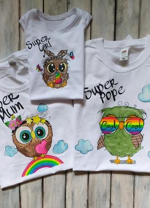 Футболки фемели лук с ручной росписью акрилом 🌈
