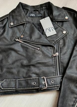 Кожаная куртка zara косуха укороченная из эко-кожи2 фото