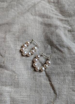 Уцінка! срібні сережки з натуральних перлин, перлинні сережки, сережки з перлами6 фото