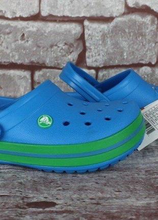Крокс крокбэнд клог синие с зеленым crocs crocband clog ocean/grass green4 фото