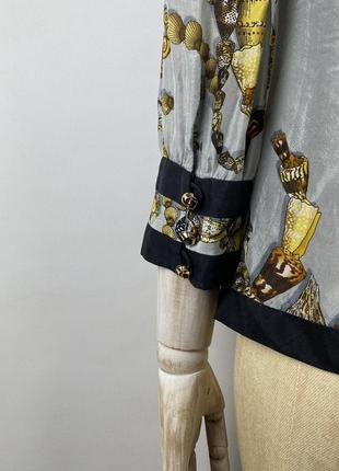 Невероятная винтажная шелковая блузка gucci vintage 2008 silk gold pattern blouse size 386 фото