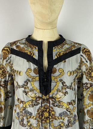 Невероятная винтажная шелковая блузка gucci vintage 2008 silk gold pattern blouse size 382 фото