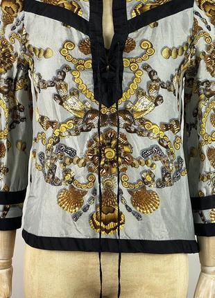 Невероятная винтажная шелковая блузка gucci vintage 2008 silk gold pattern blouse size 383 фото