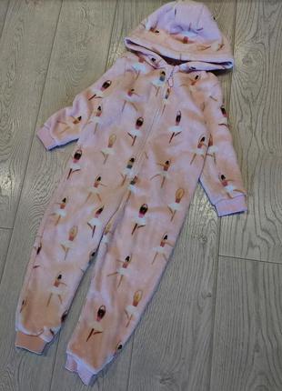 Шикарный флисовый комбинезон, пижама, ромпер на меху травке с балеринами  m&s 5-6 лет4 фото