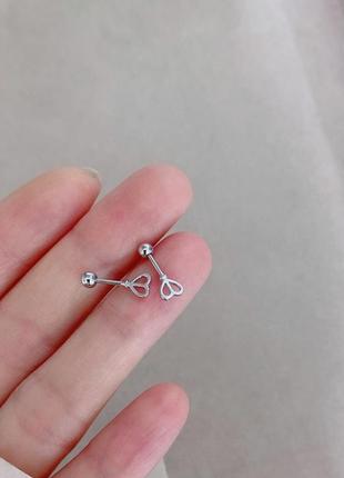 Сережки-гвоздики ключик срібні на закрутках, маленькі сережки мінімалізм, срібло 925 проби3 фото