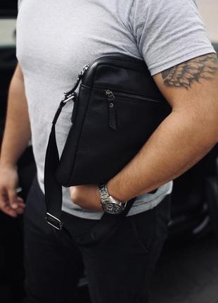 Сумка-мессенджер із натуральної шкіри, сумка через плече чоловіча skill tablet (чорна)2 фото