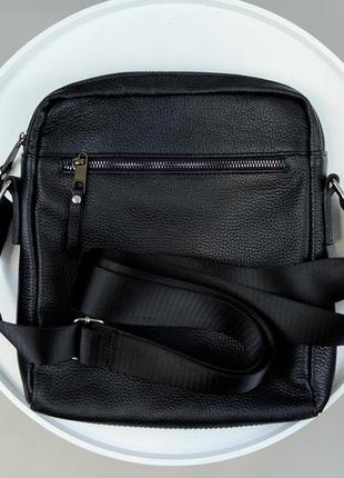 Сумка-мессенджер із натуральної шкіри, сумка через плече чоловіча skill tablet (чорна)4 фото