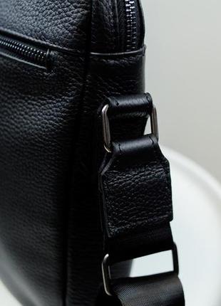 Сумка-мессенджер із натуральної шкіри, сумка через плече чоловіча skill tablet (чорна)6 фото